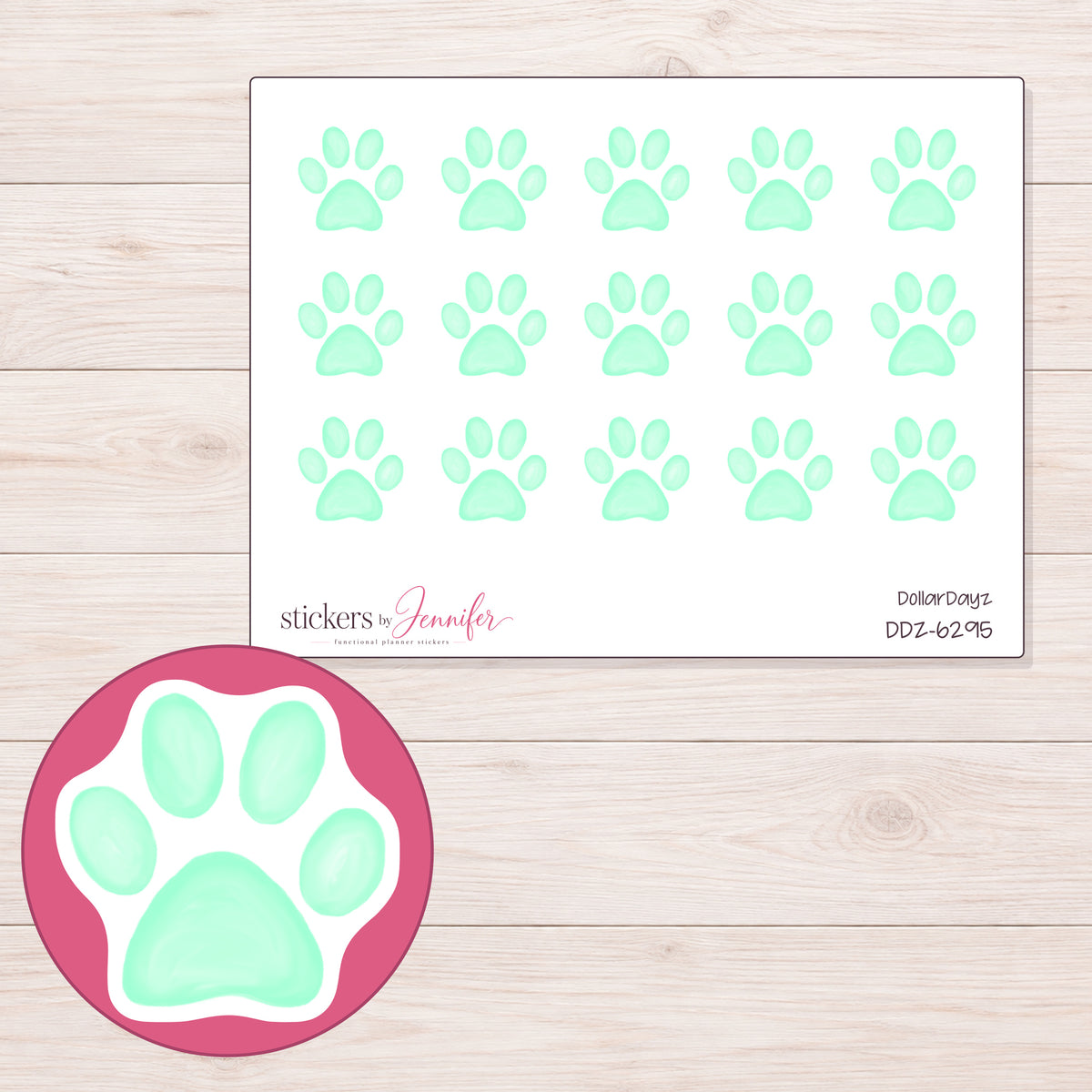 DDZ-6295 planner sticker sheet with enlarged sticker detail