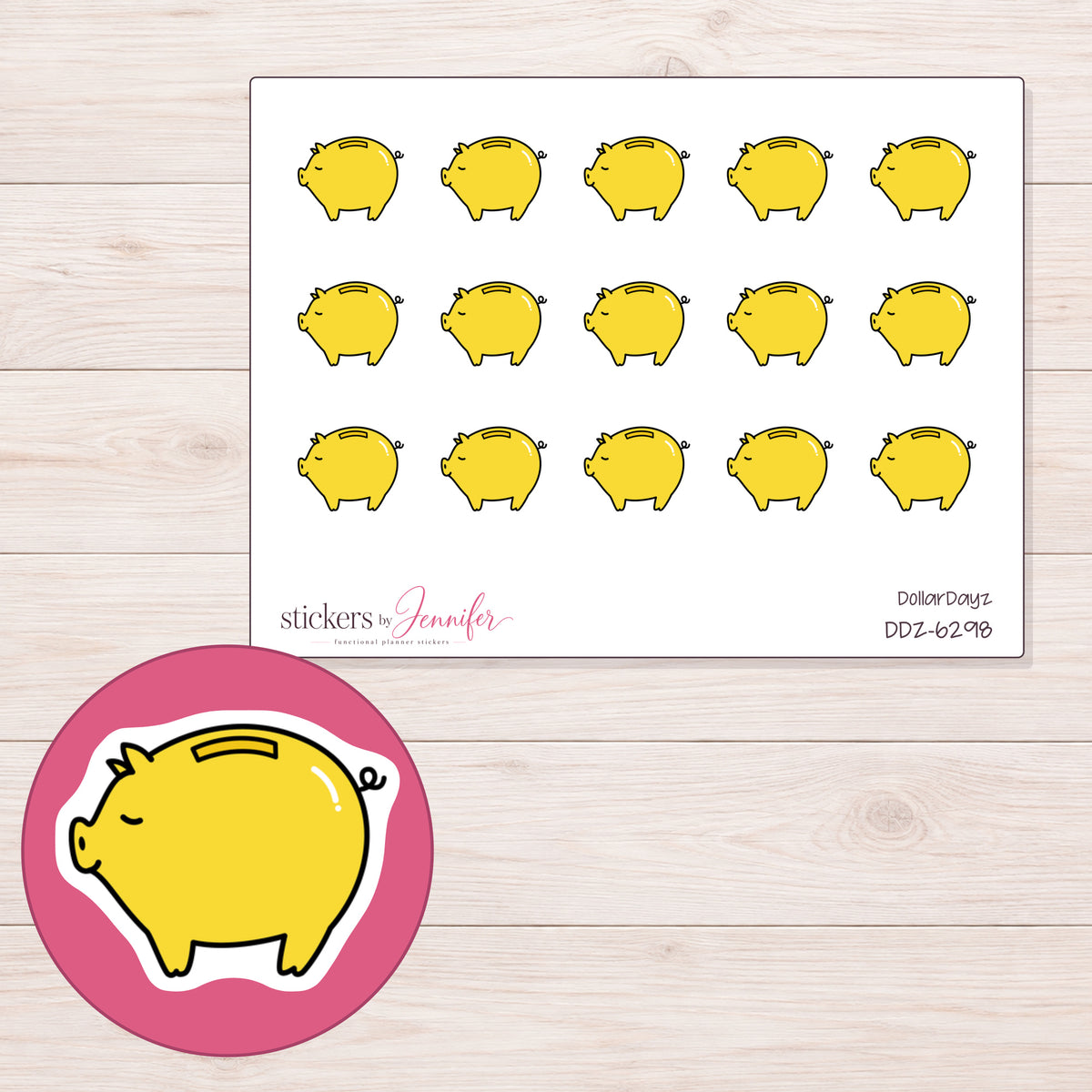 DDZ-6298 planner sticker sheet with enlarged sticker detail