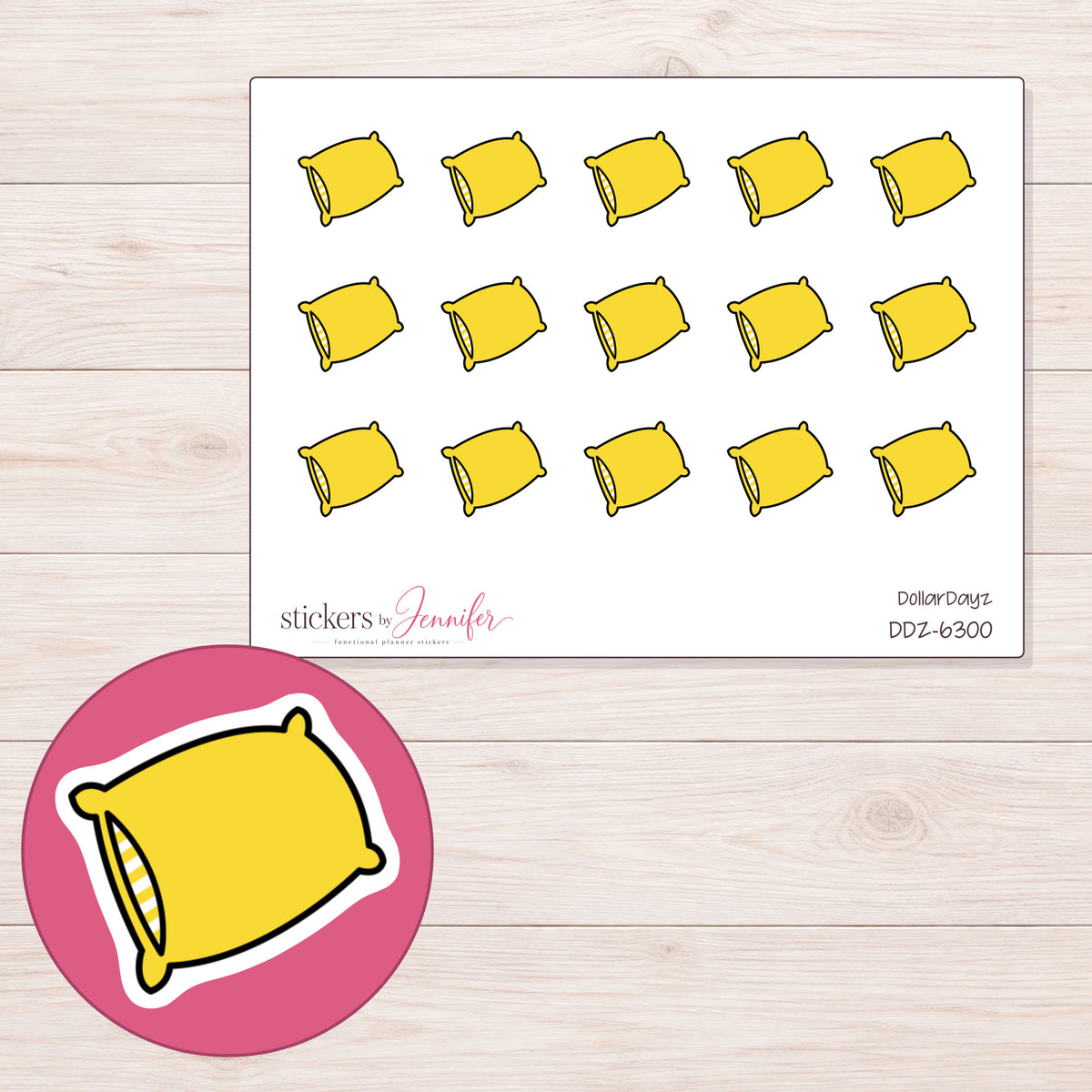 DDZ-6300 planner sticker sheet with enlarged sticker detail