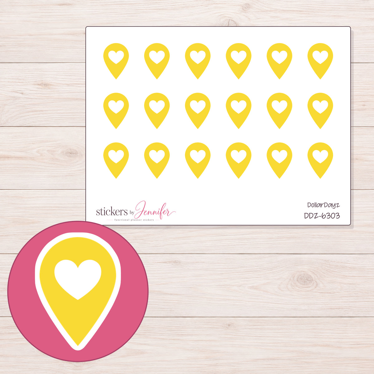 DDZ-6303 planner sticker sheet with enlarged sticker detail