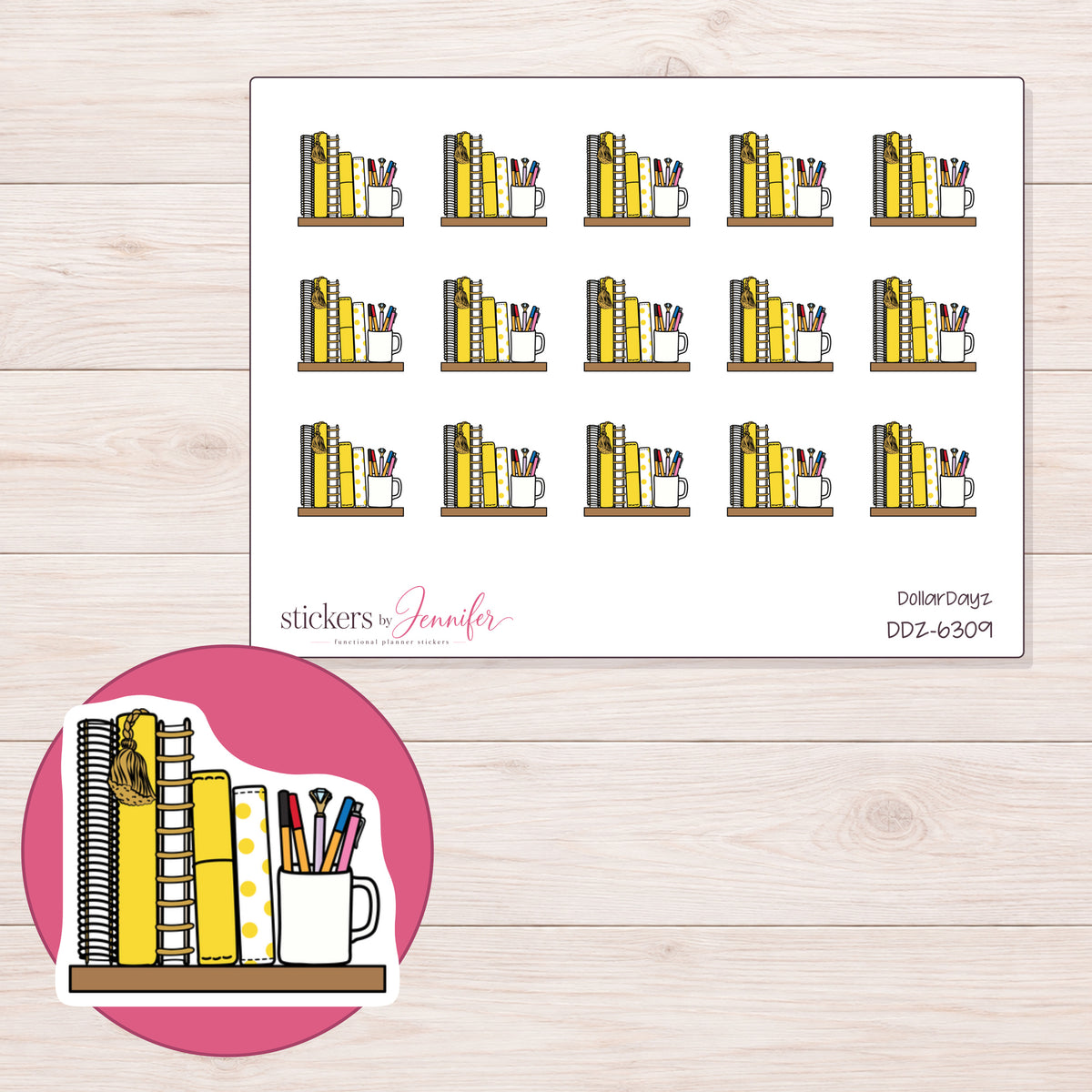 DDZ-6309 planner sticker sheet with enlarged sticker detail