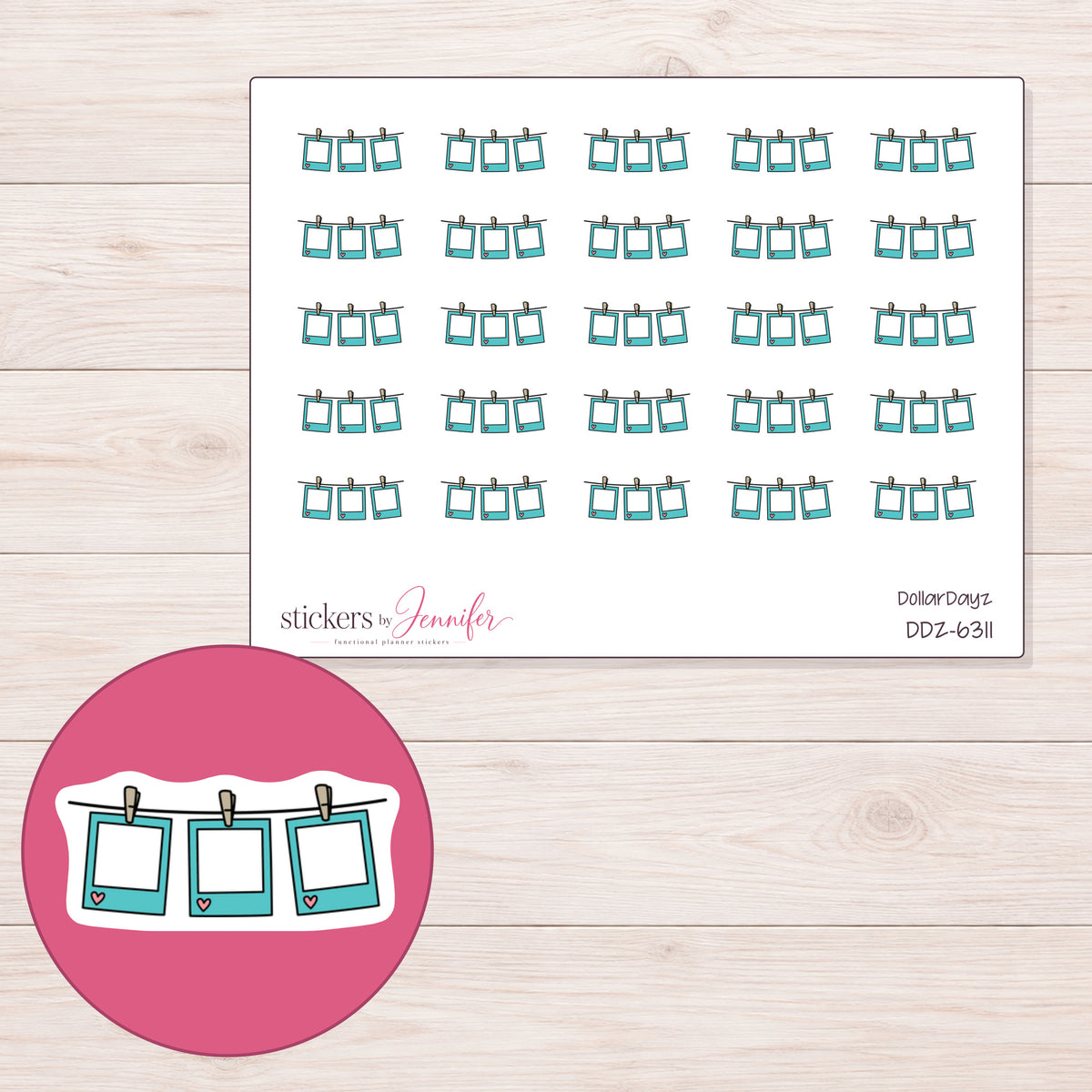 DDZ-6311 planner sticker sheet with enlarged sticker detail