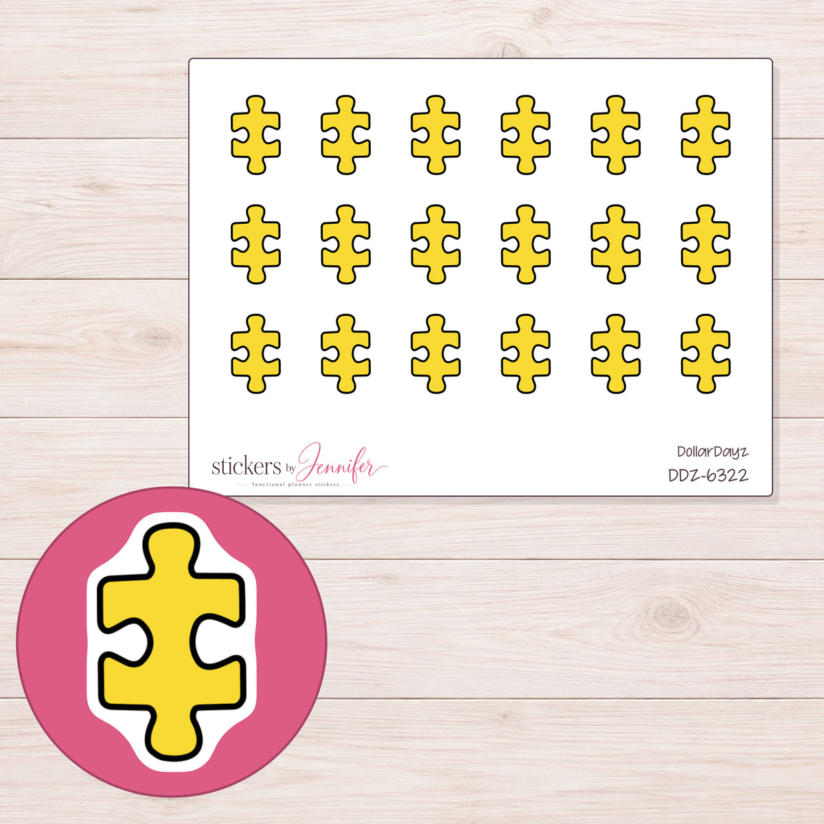 DDZ-6322 planner sticker sheet with enlarged sticker detail