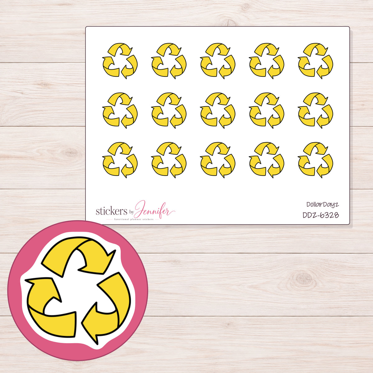 DDZ-6328 planner sticker sheet with enlarged sticker detail