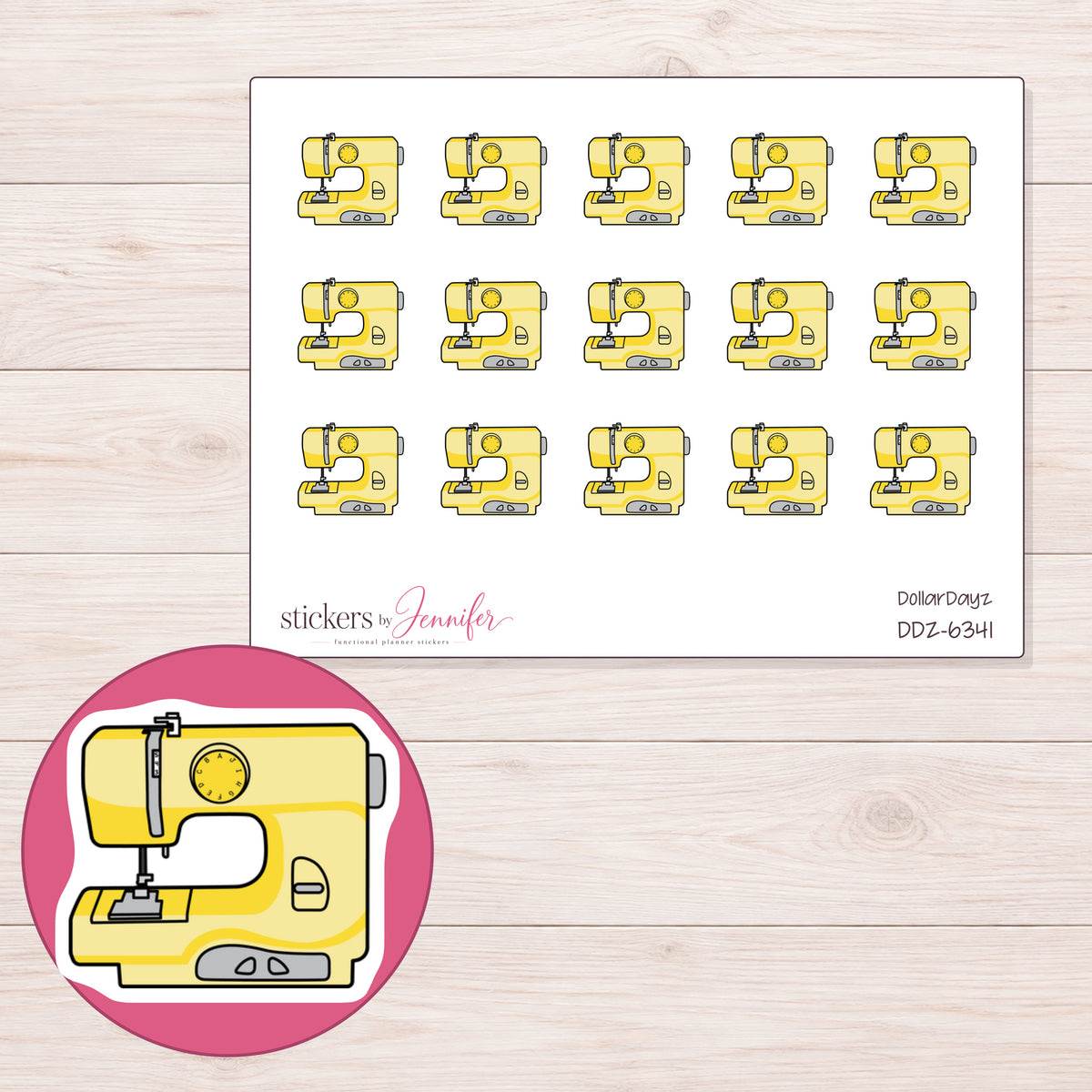 DDZ-6341 planner sticker sheet with enlarged sticker detail