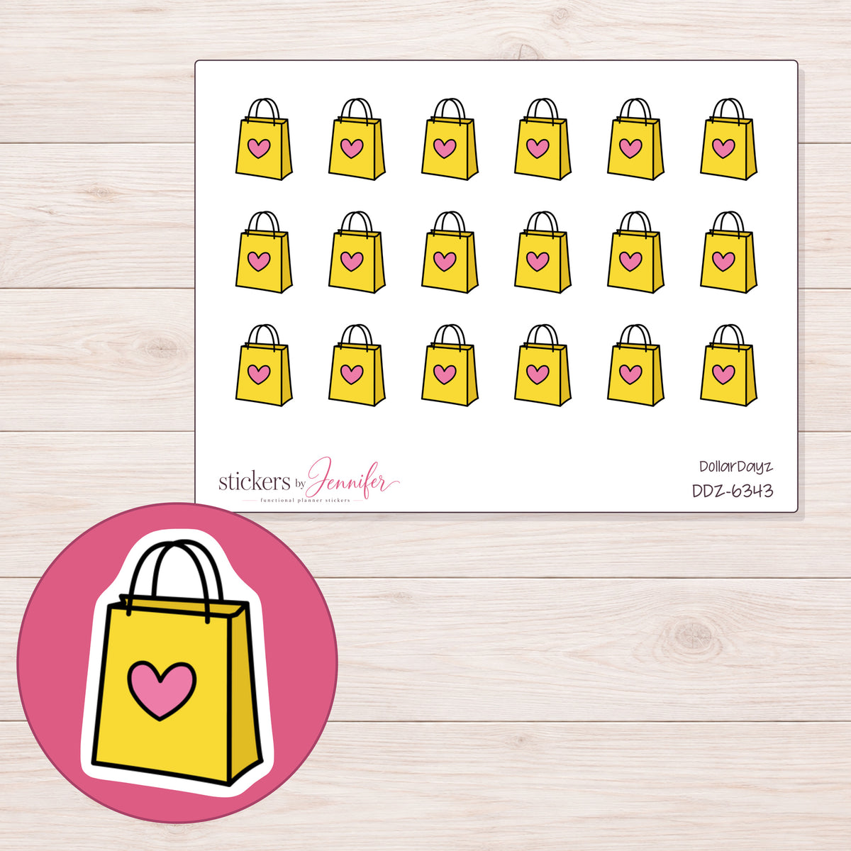 DDZ-6343 planner sticker sheet with enlarged sticker detail