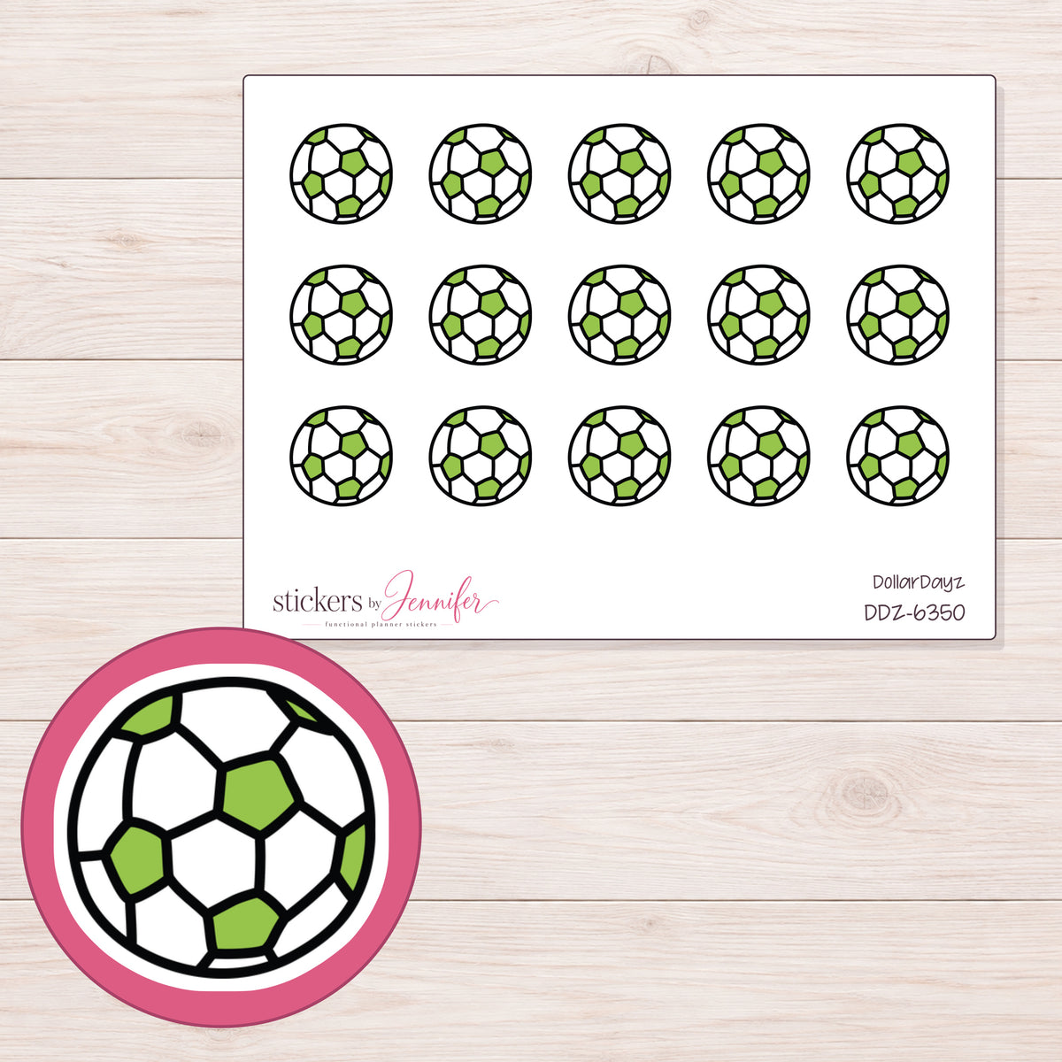 DDZ-6350 planner sticker sheet with enlarged sticker detail