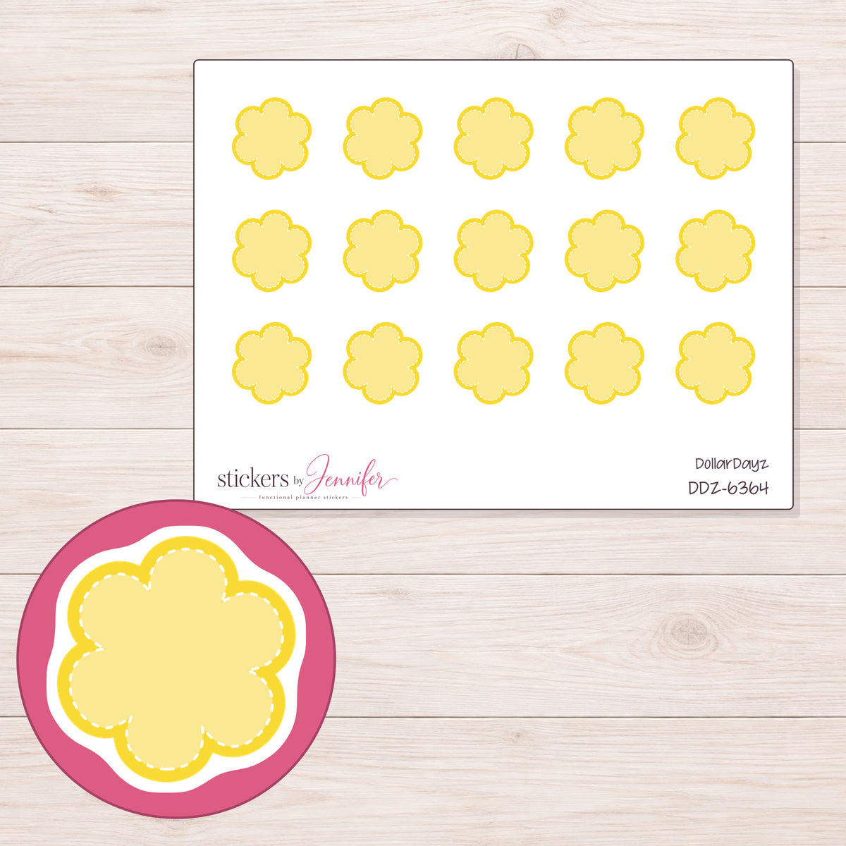 DDZ-6364 planner sticker sheet with enlarged sticker detail