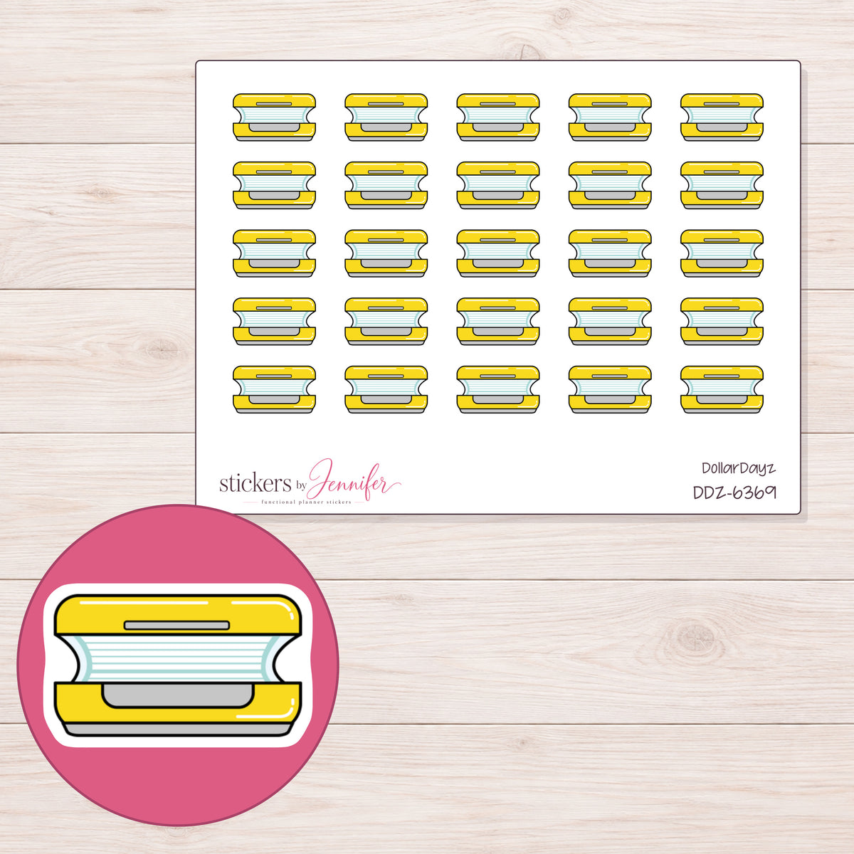 DDZ-6369 planner sticker sheet with enlarged sticker detail