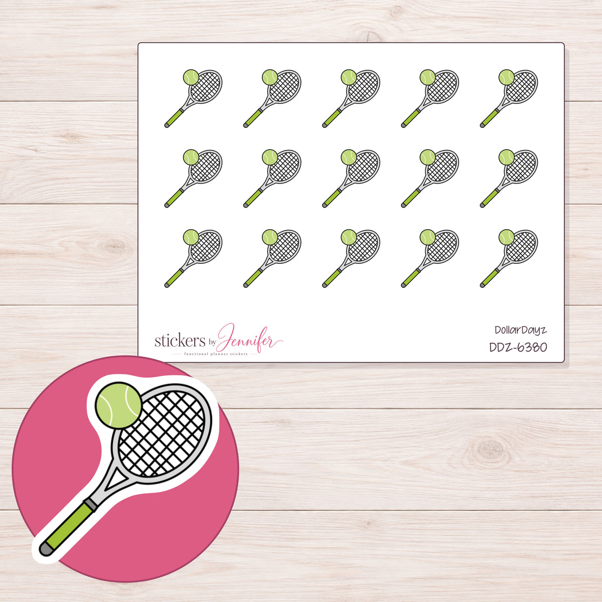 DDZ-6380 planner sticker sheet with enlarged sticker detail