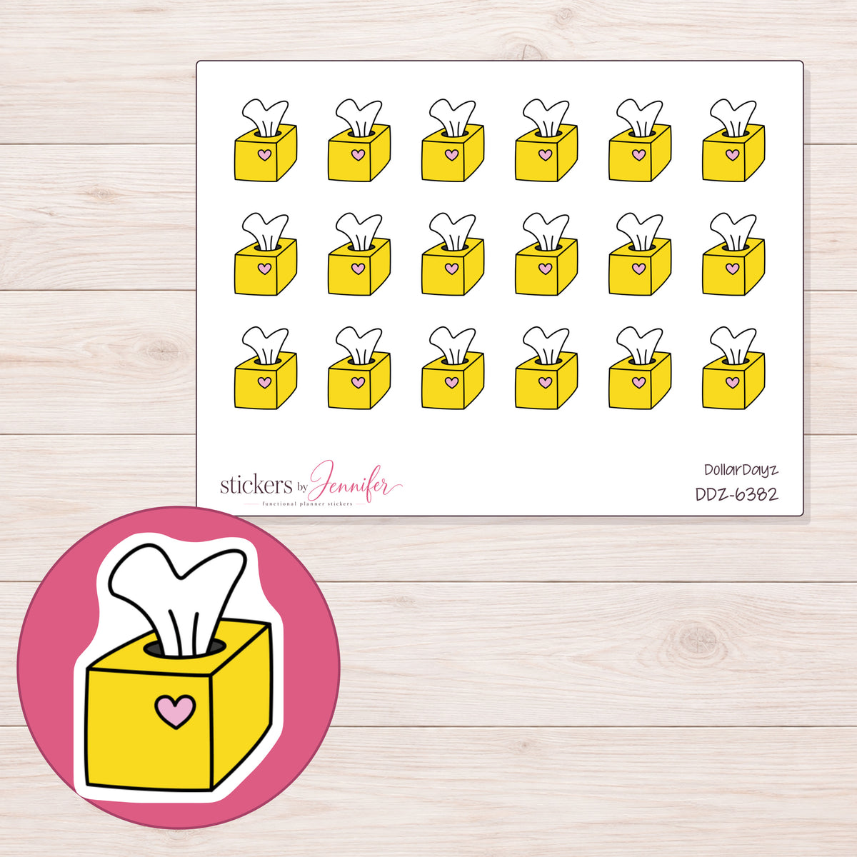 DDZ-6382 planner sticker sheet with enlarged sticker detail