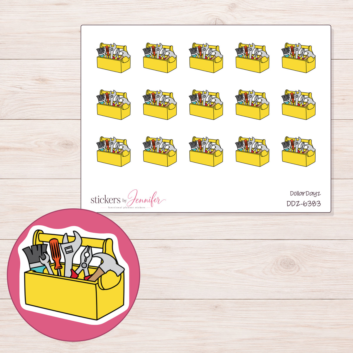 DDZ-6383 planner sticker sheet with enlarged sticker detail