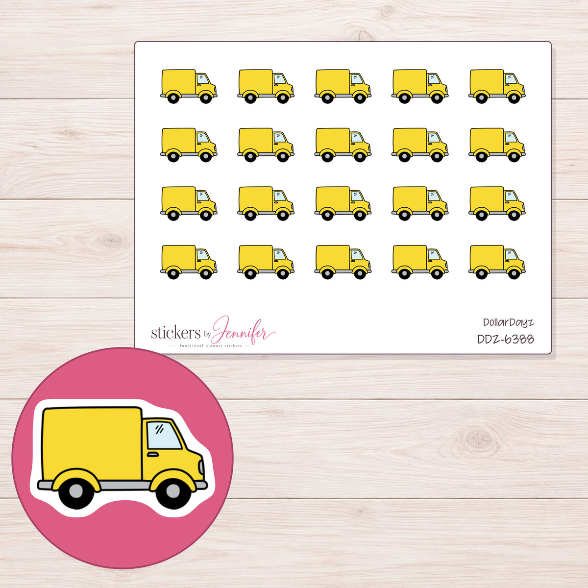 DDZ-6388 planner sticker sheet with enlarged sticker detail