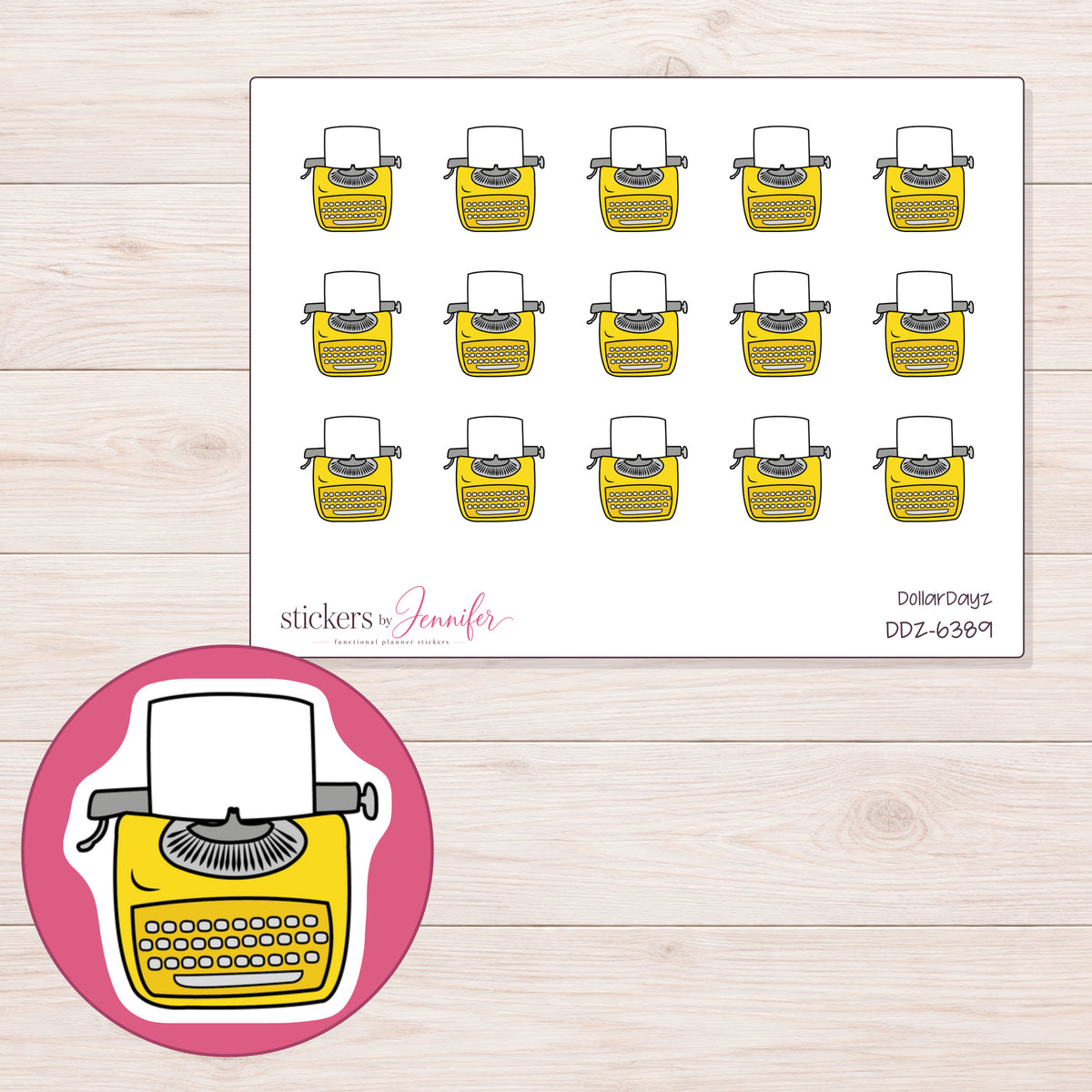 DDZ-6389 planner sticker sheet with enlarged sticker detail