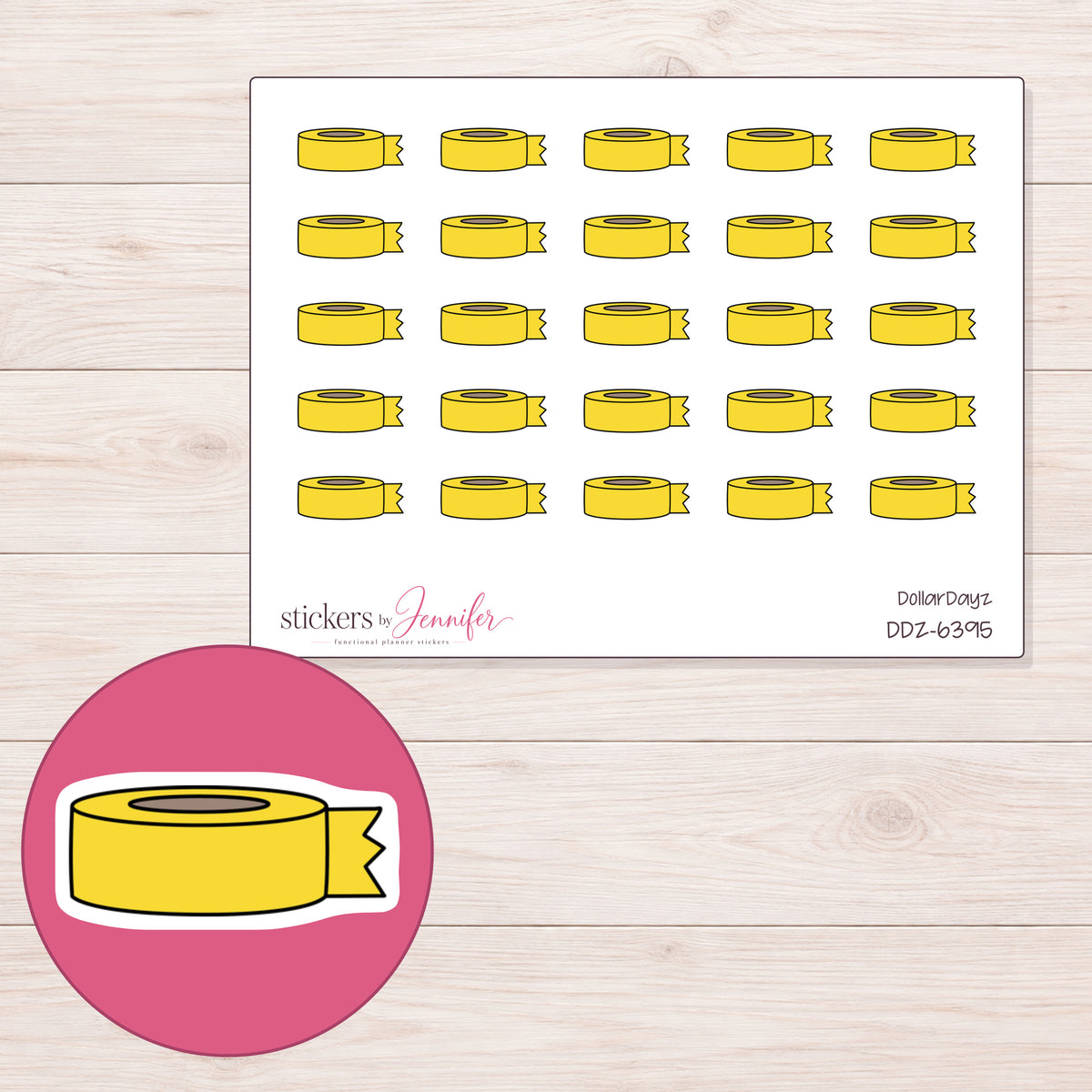 DDZ-6395 planner sticker sheet with enlarged sticker detail