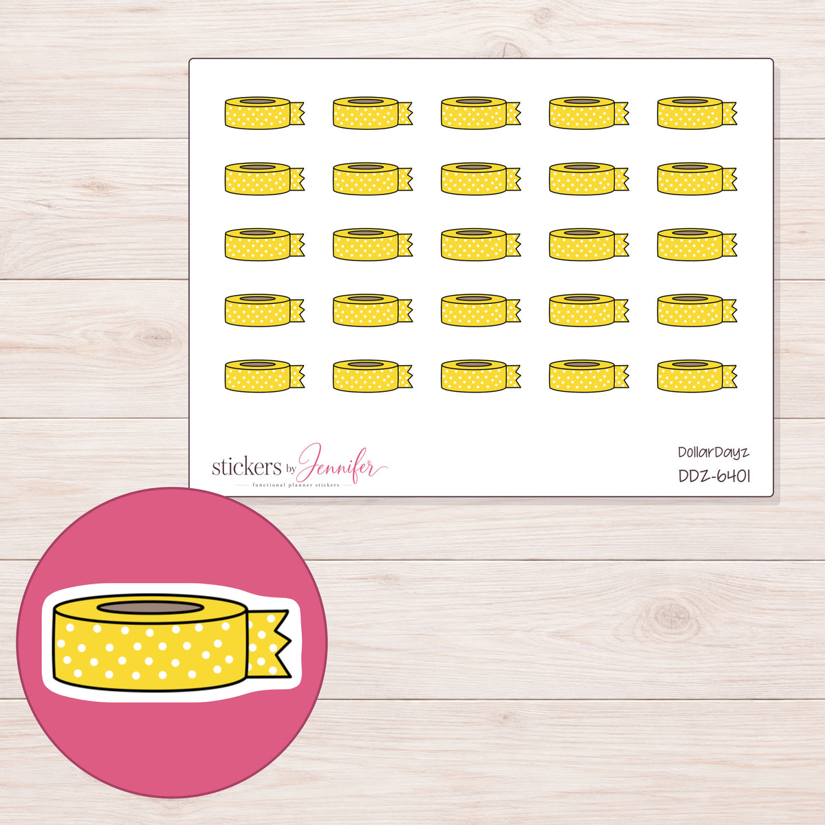 DDZ-6401 planner sticker sheet with enlarged sticker detail