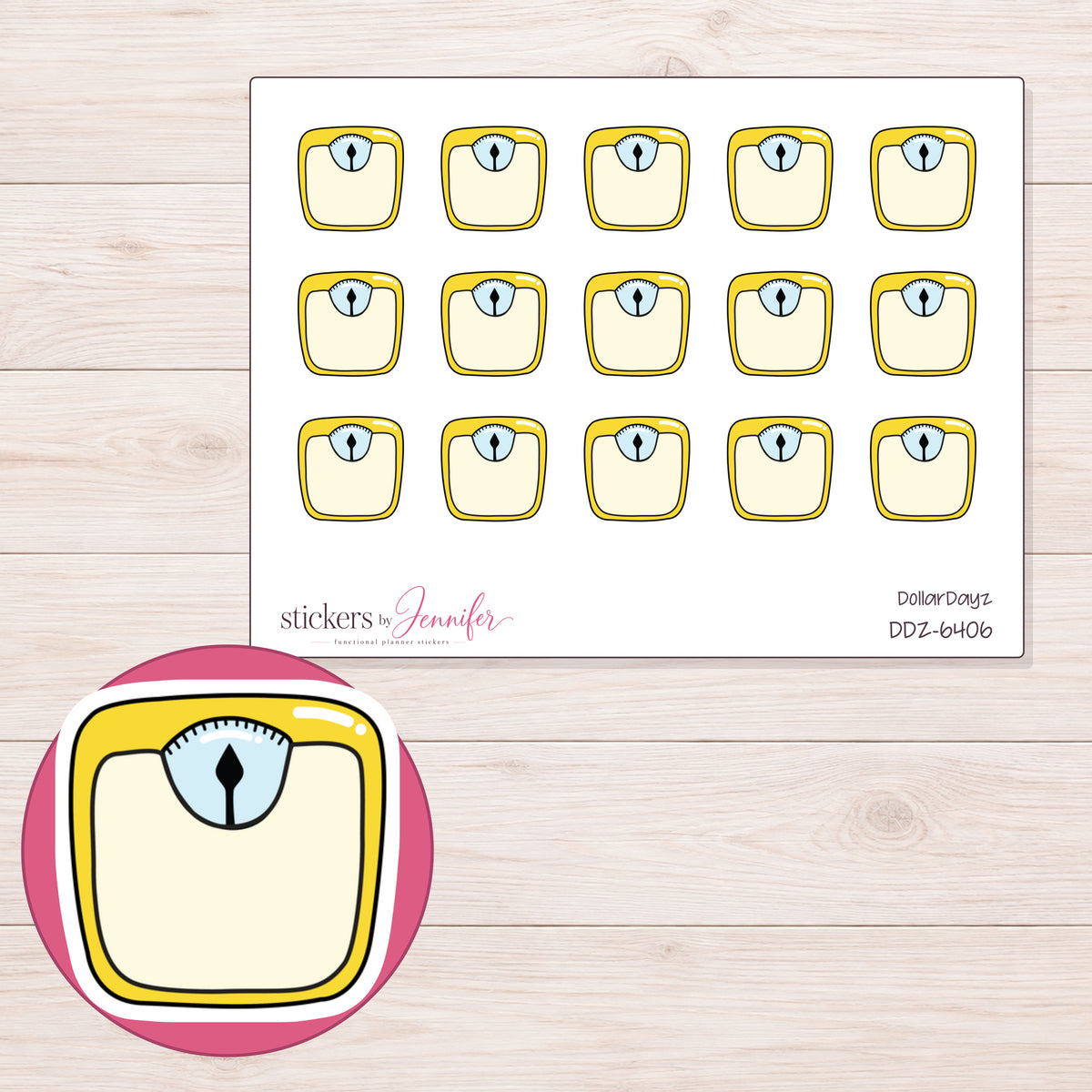 DDZ-6406 planner sticker sheet with enlarged sticker detail