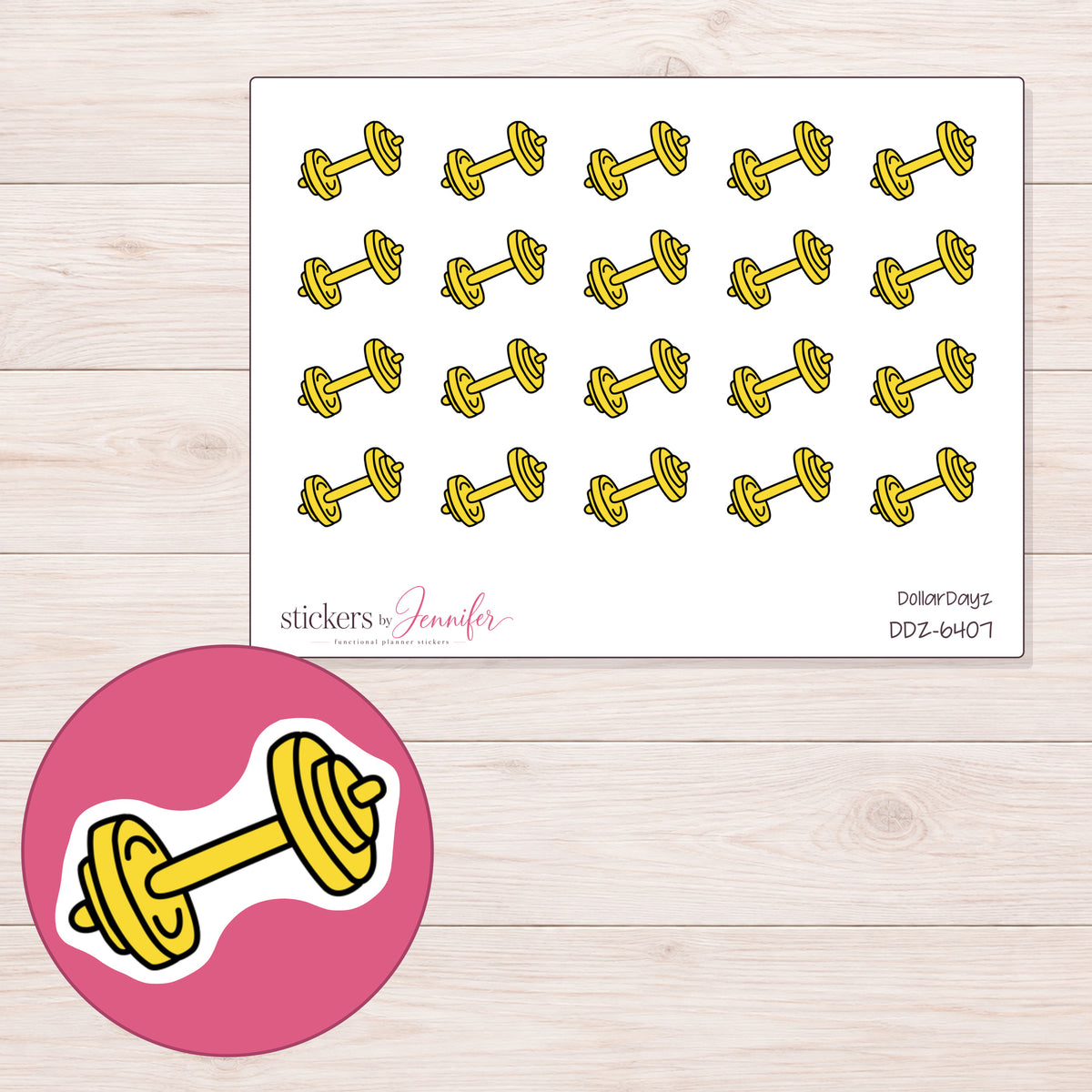 DDZ-6407 planner sticker sheet with enlarged sticker detail