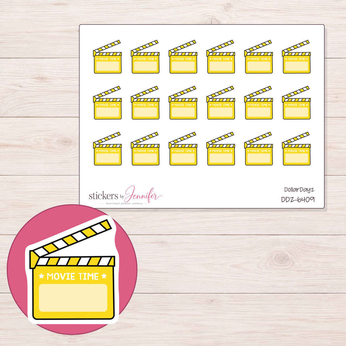 DDZ-6409 planner sticker sheet with enlarged sticker detail