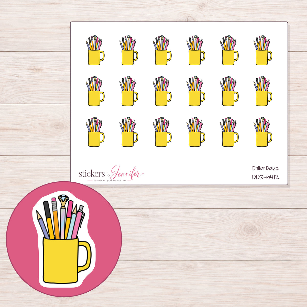 DDZ-6412 planner sticker sheet with enlarged sticker detail
