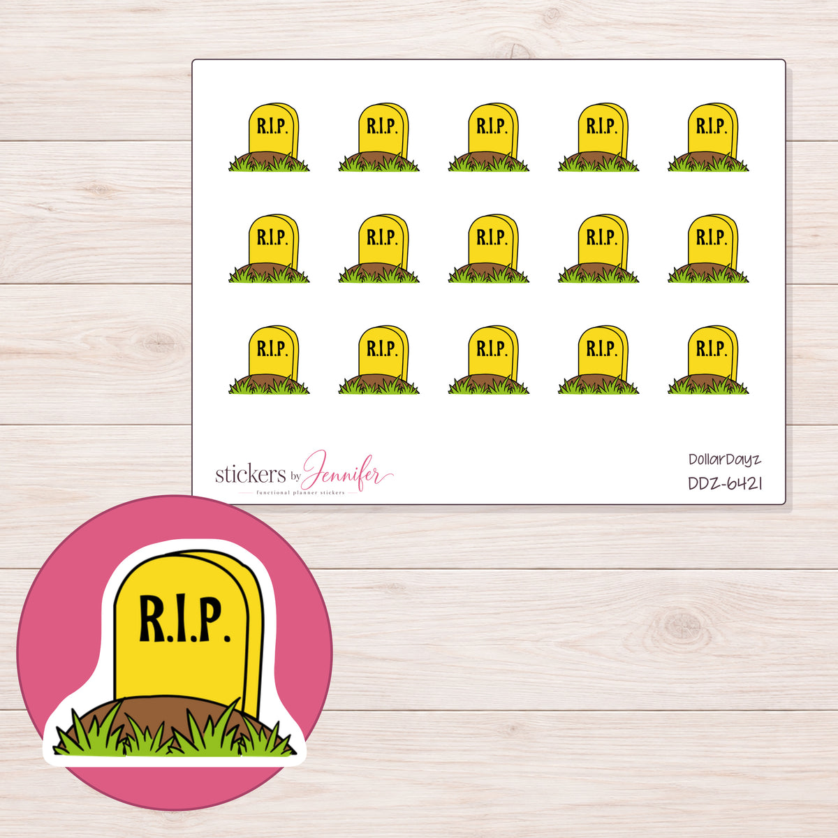 DDZ-6421 planner sticker sheet with enlarged sticker detail
