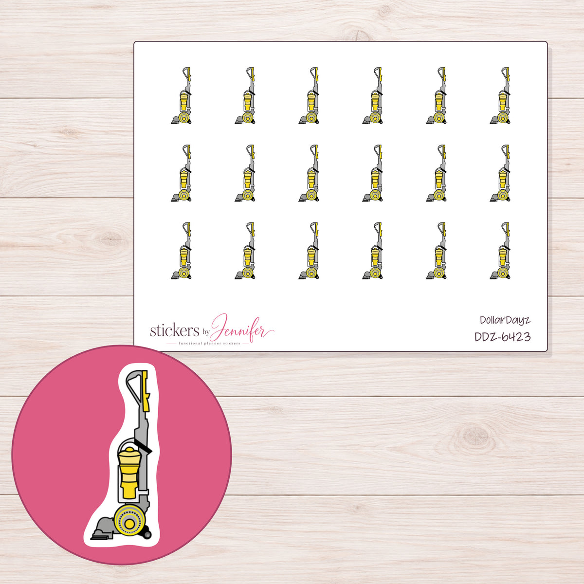 DDZ-6423 planner sticker sheet with enlarged sticker detail