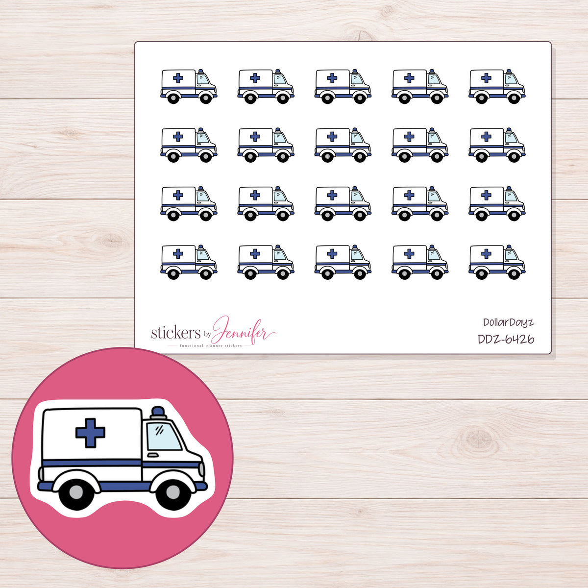 DDZ-6426 planner sticker sheet with enlarged sticker detail