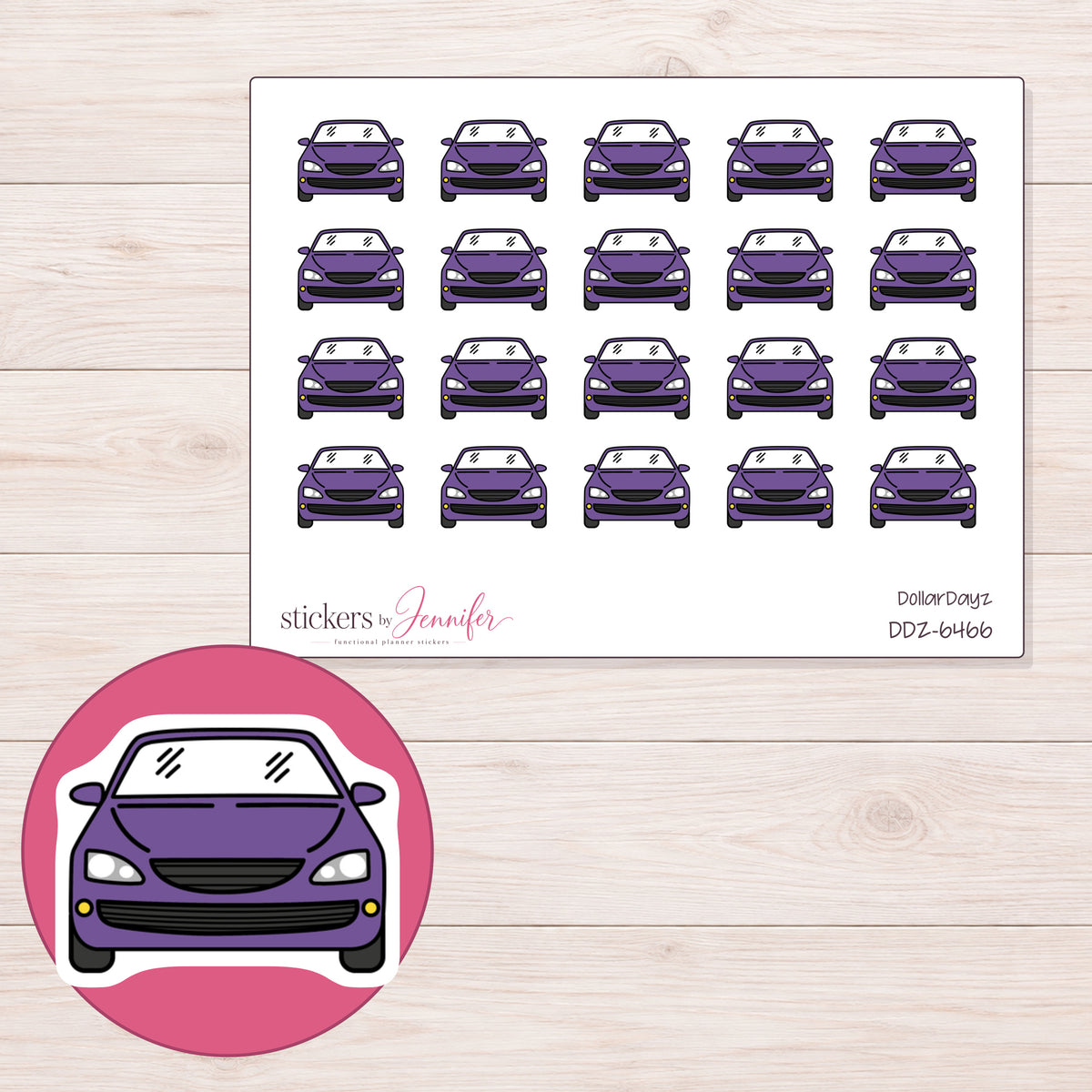 DDZ-6466 planner sticker sheet with enlarged sticker detail