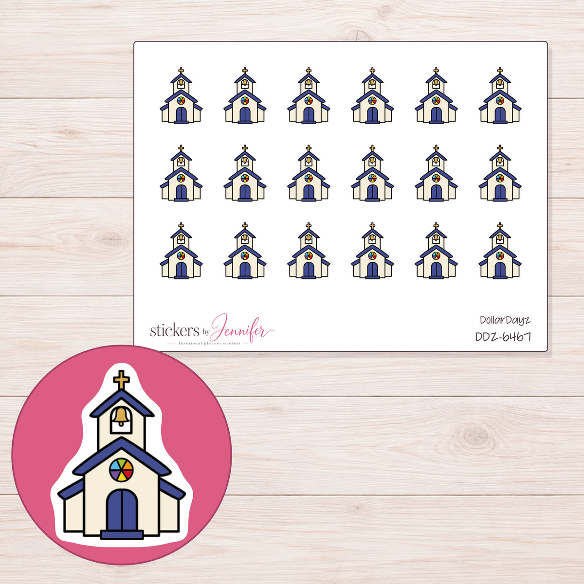 DDZ-6467 planner sticker sheet with enlarged sticker detail