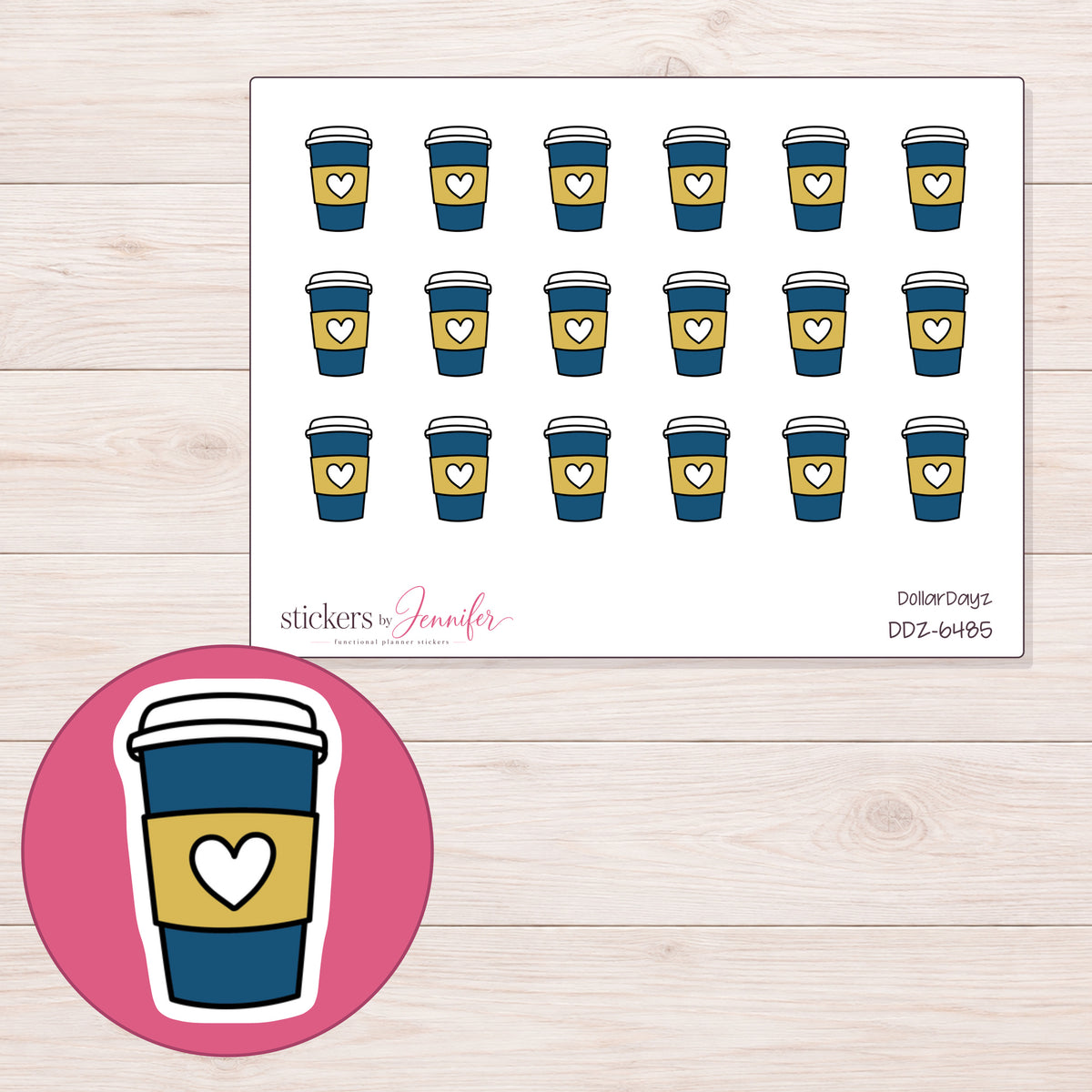 DDZ-6485 planner sticker sheet with enlarged sticker detail