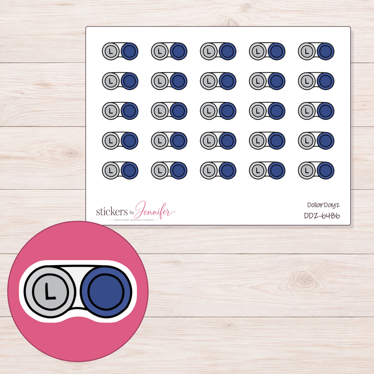 DDZ-6486 planner sticker sheet with enlarged sticker detail