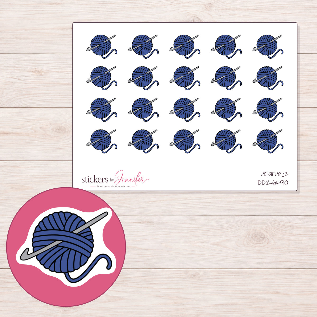 DDZ-6490 planner sticker sheet with enlarged sticker detail