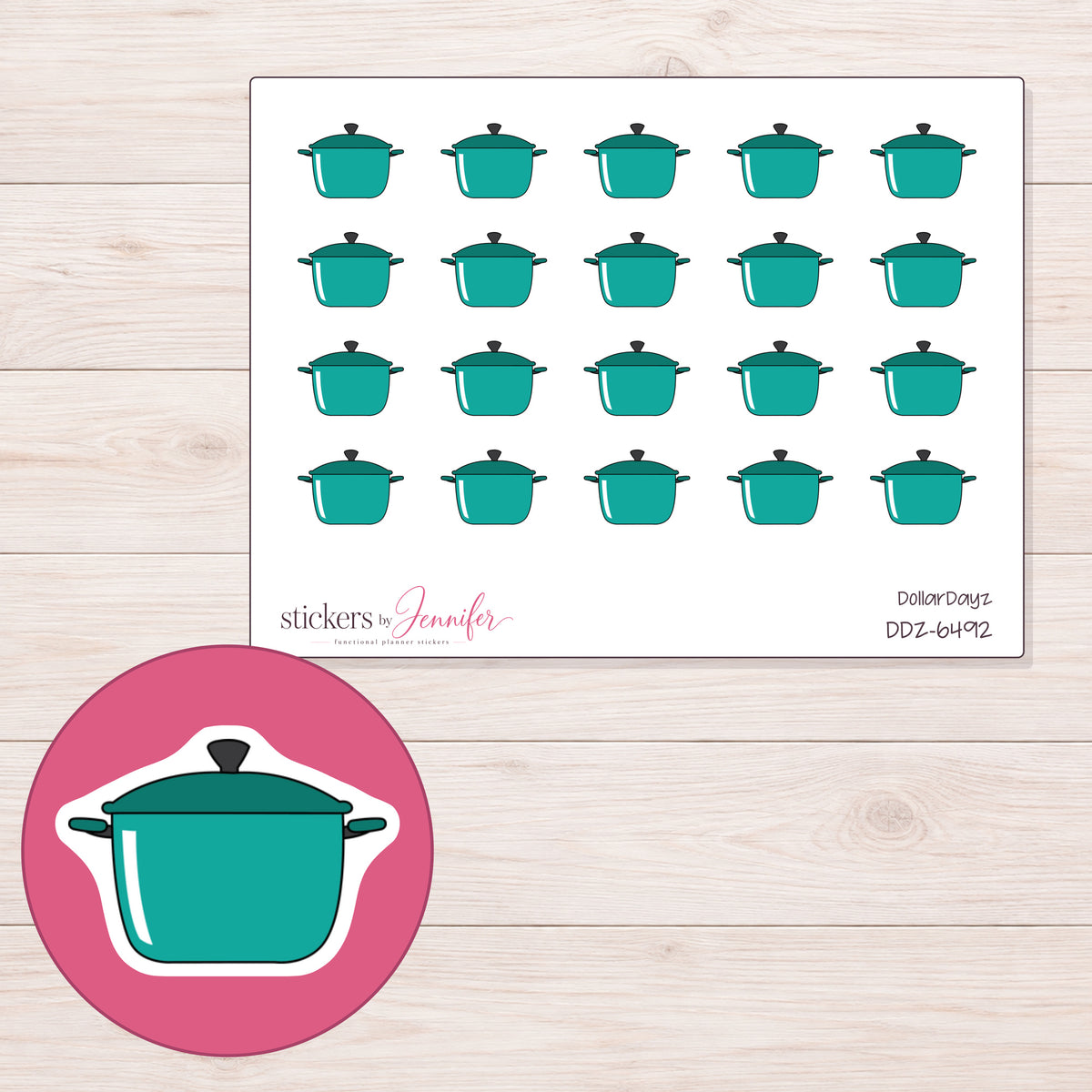 DDZ-6492 planner sticker sheet with enlarged sticker detail