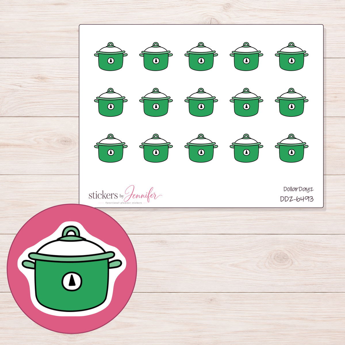 DDZ-6493 planner sticker sheet with enlarged sticker detail