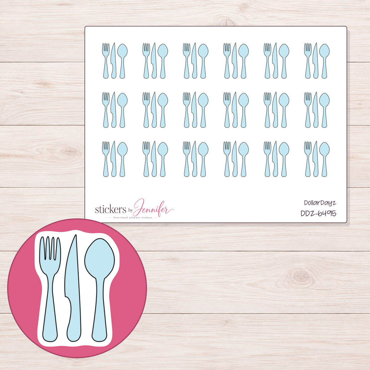 DDZ-6495 planner sticker sheet with enlarged sticker detail