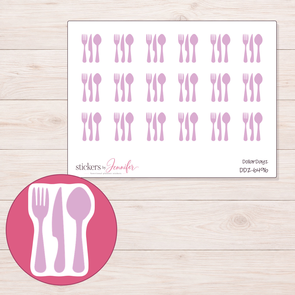 DDZ-6496 planner sticker sheet with enlarged sticker detail