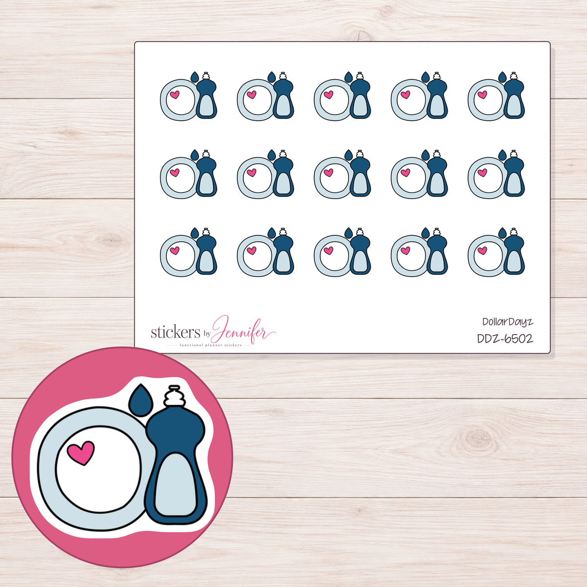 DDZ-6502 planner sticker sheet with enlarged sticker detail