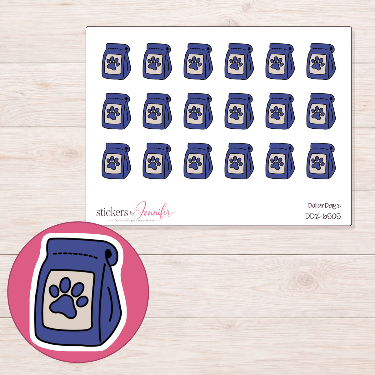 DDZ-6505 planner sticker sheet with enlarged sticker detail