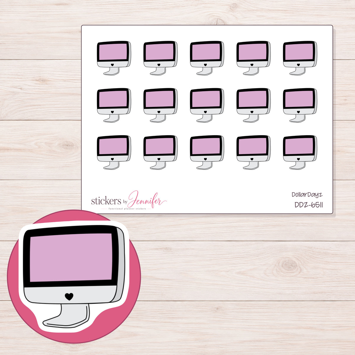 DDZ-6511 planner sticker sheet with enlarged sticker detail