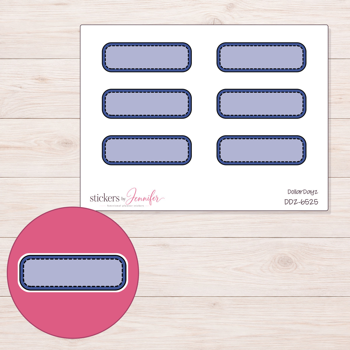 DDZ-6525 planner sticker sheet with enlarged sticker detail