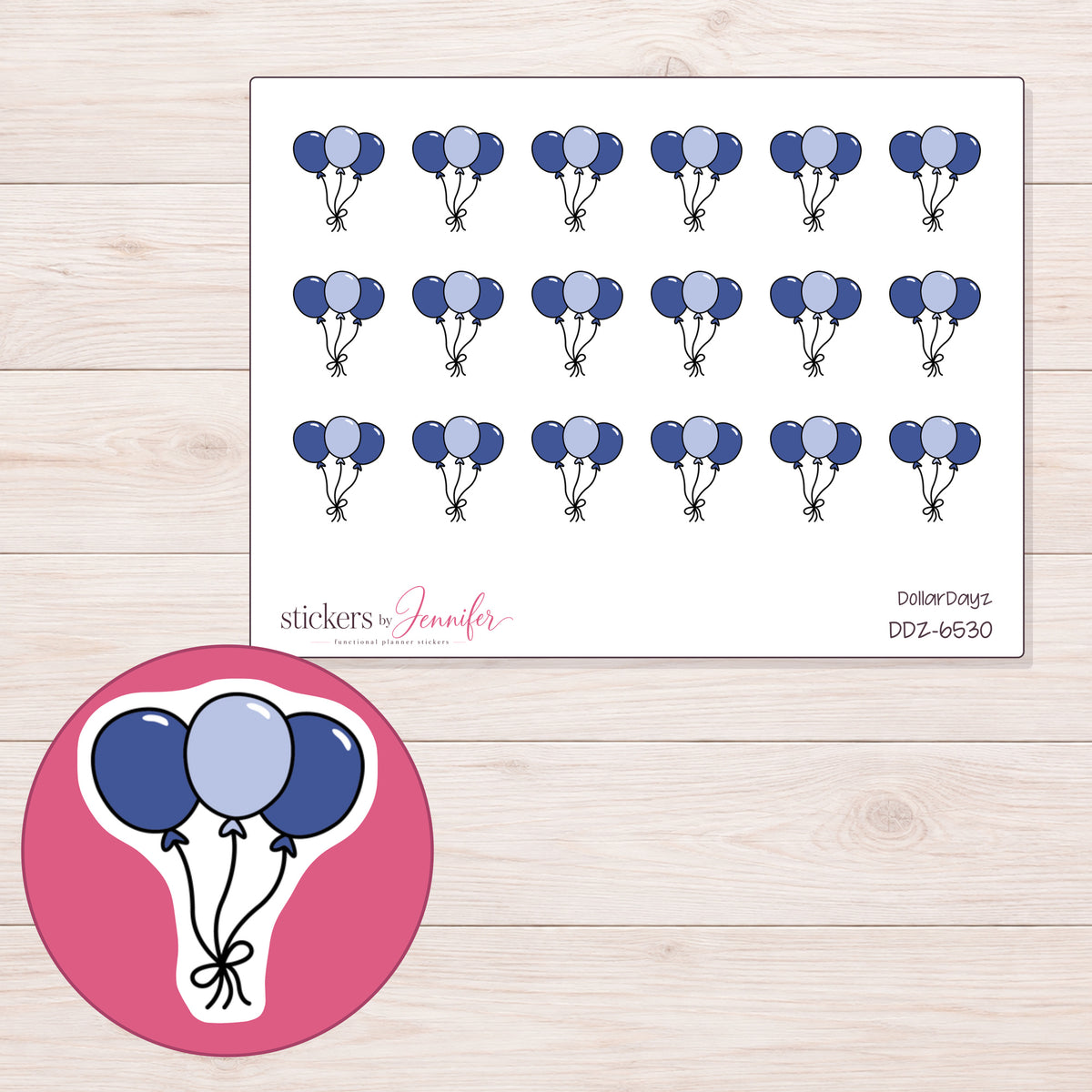 DDZ-6530 planner sticker sheet with enlarged sticker detail