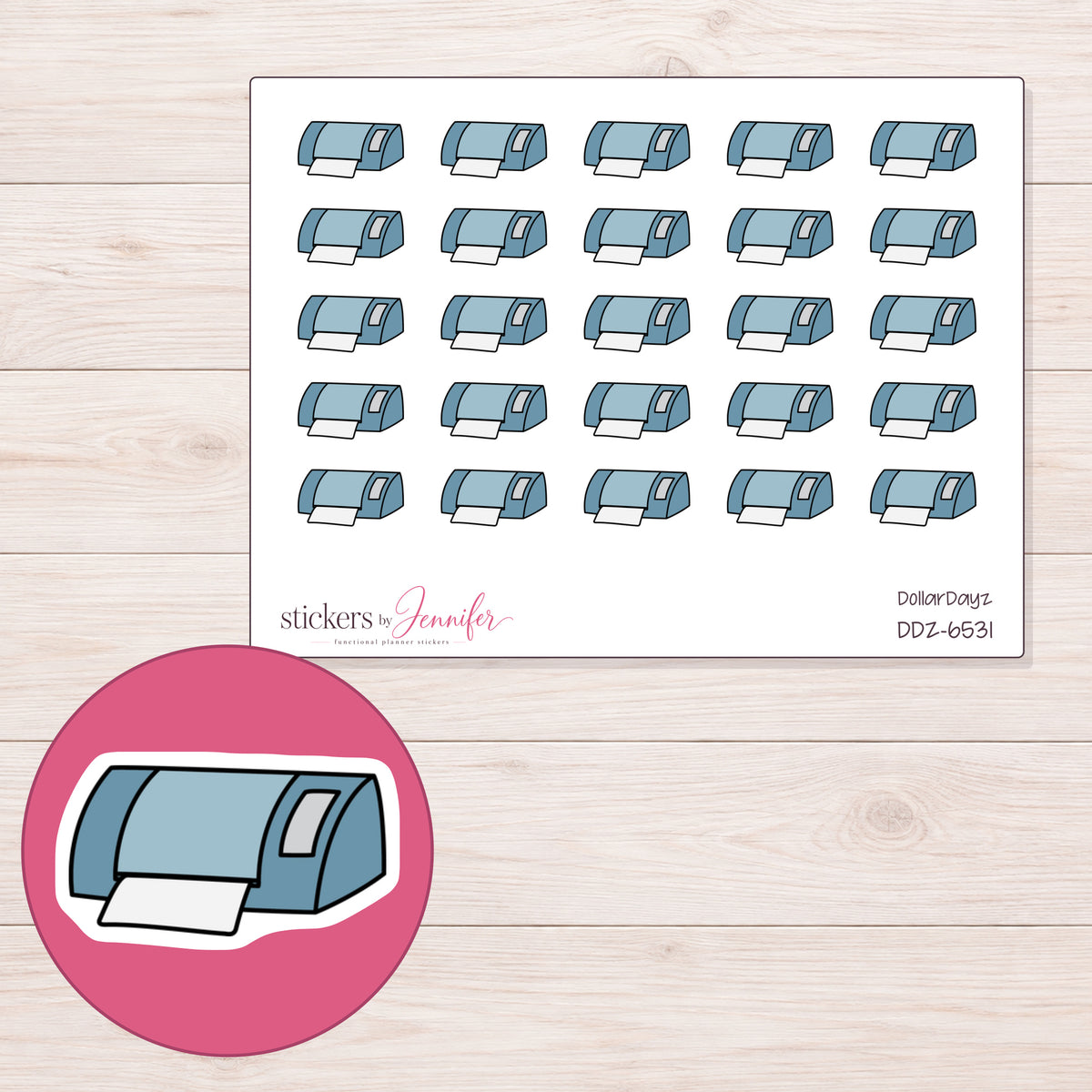 DDZ-6531 planner sticker sheet with enlarged sticker detail