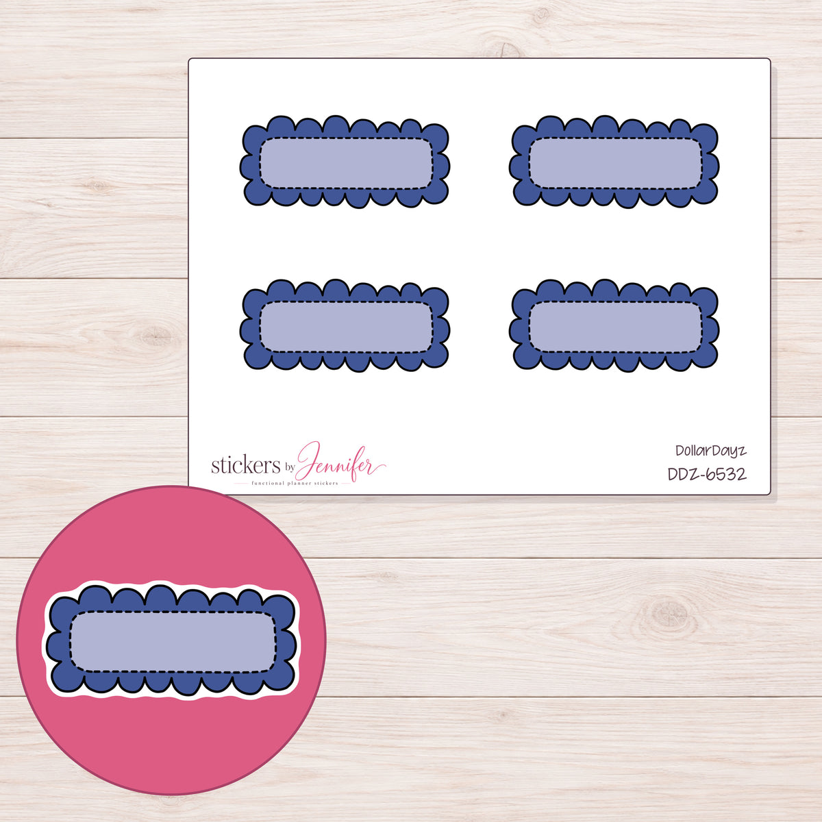 DDZ-6532 planner sticker sheet with enlarged sticker detail