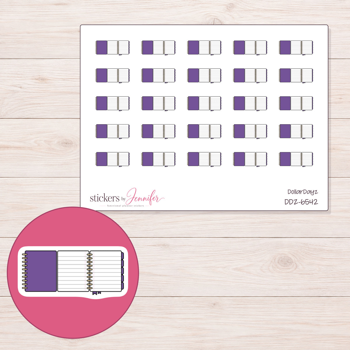 DDZ-6542 planner sticker sheet with enlarged sticker detail