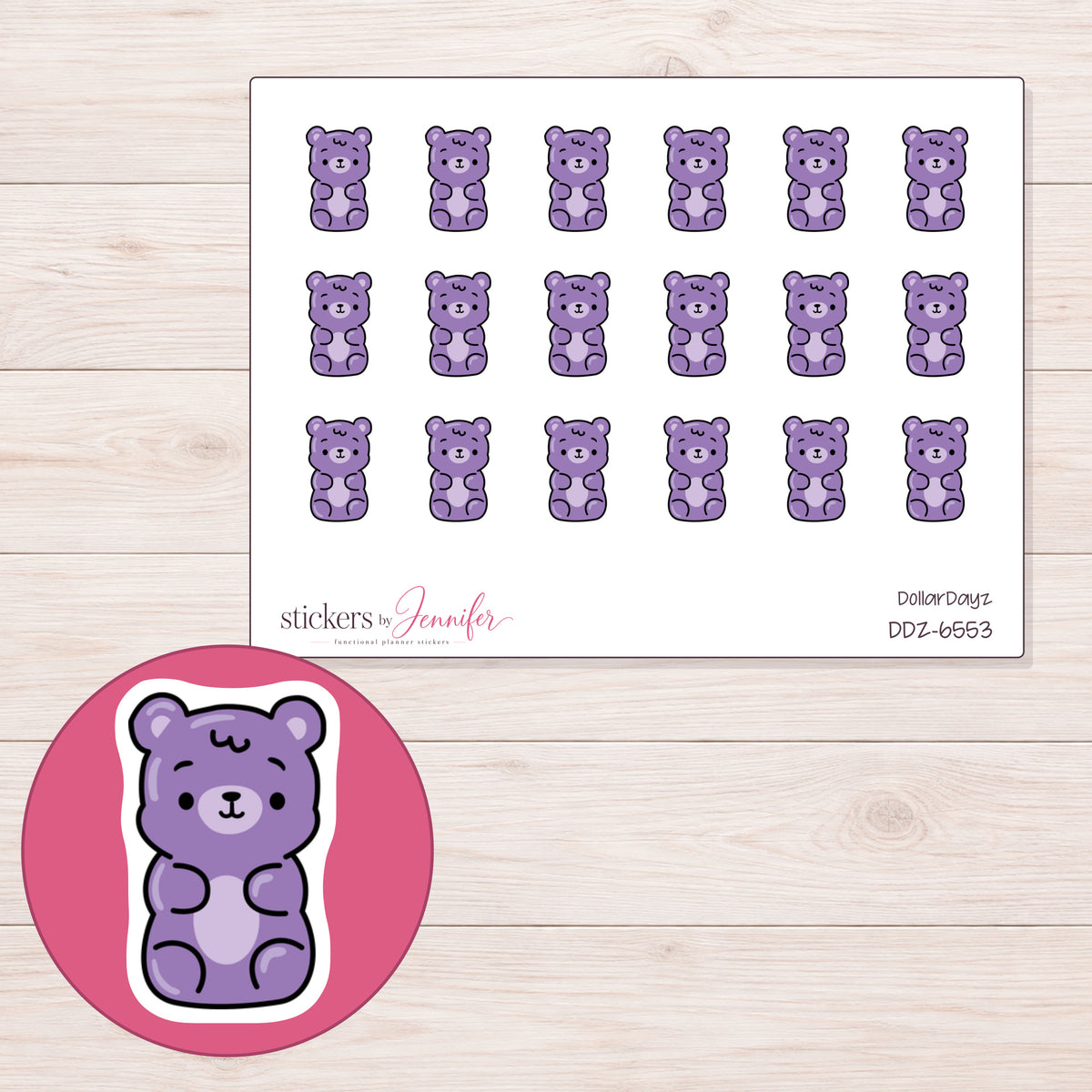 DDZ-6553 planner sticker sheet with enlarged sticker detail
