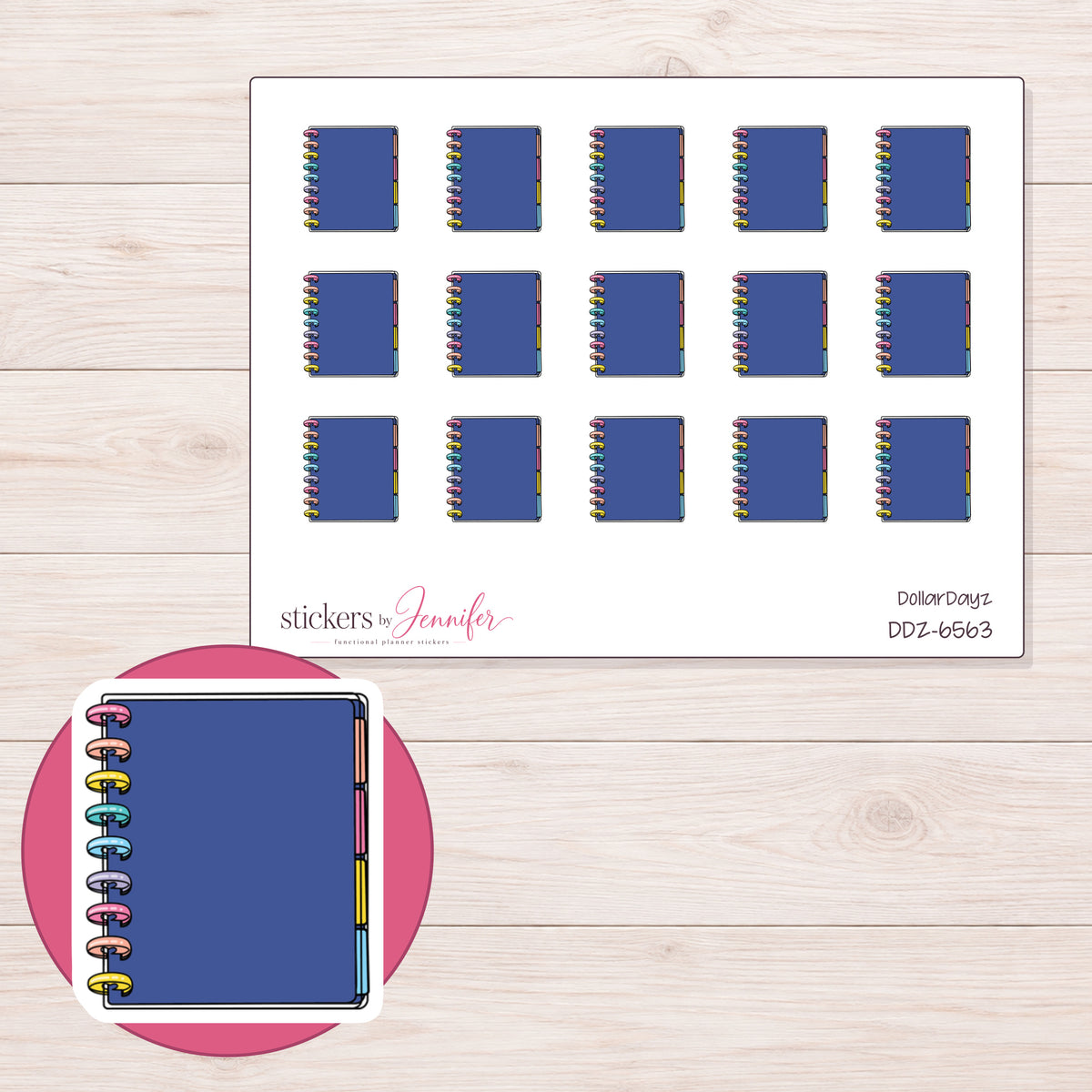 DDZ-6563 planner sticker sheet with enlarged sticker detail