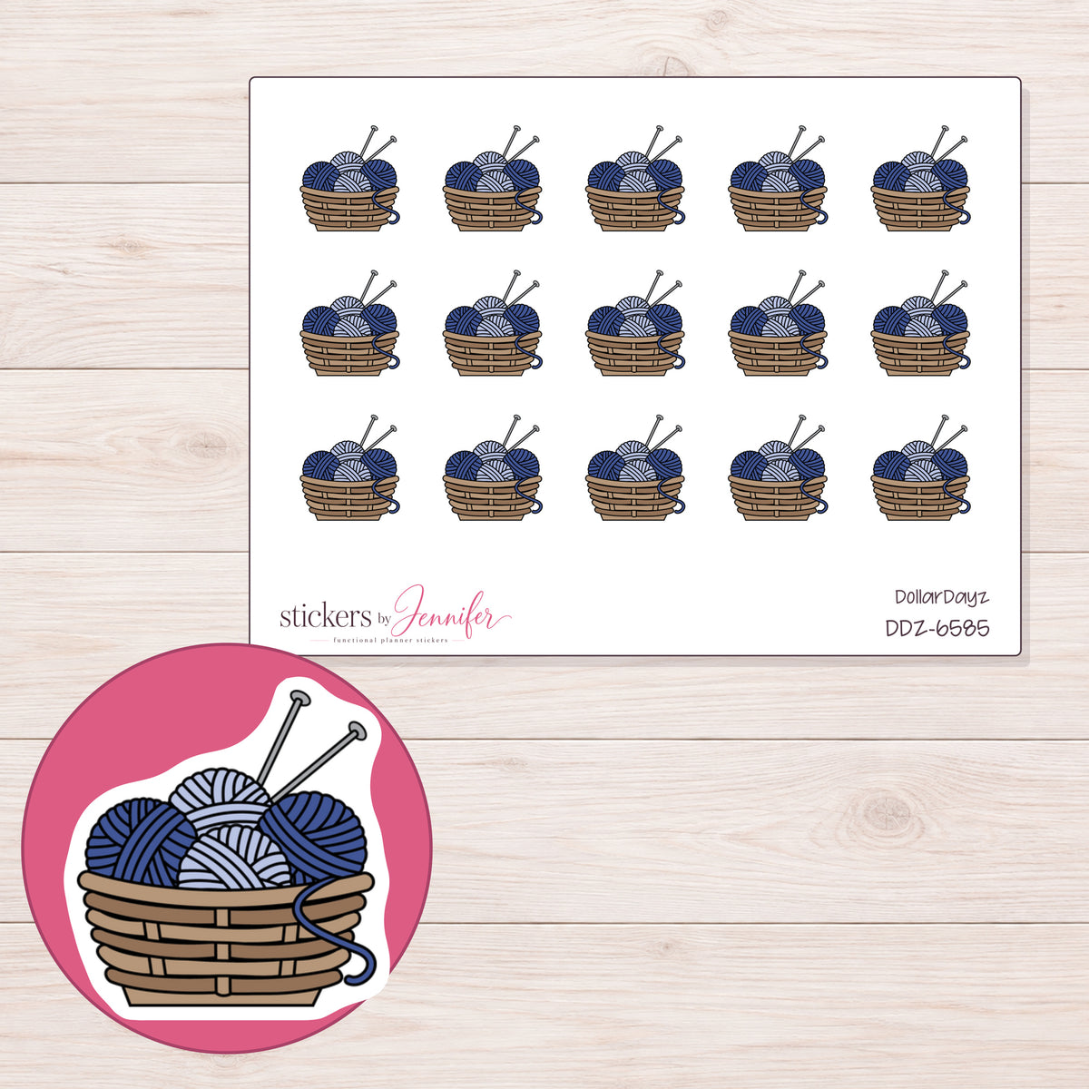 DDZ-6585 planner sticker sheet with enlarged sticker detail