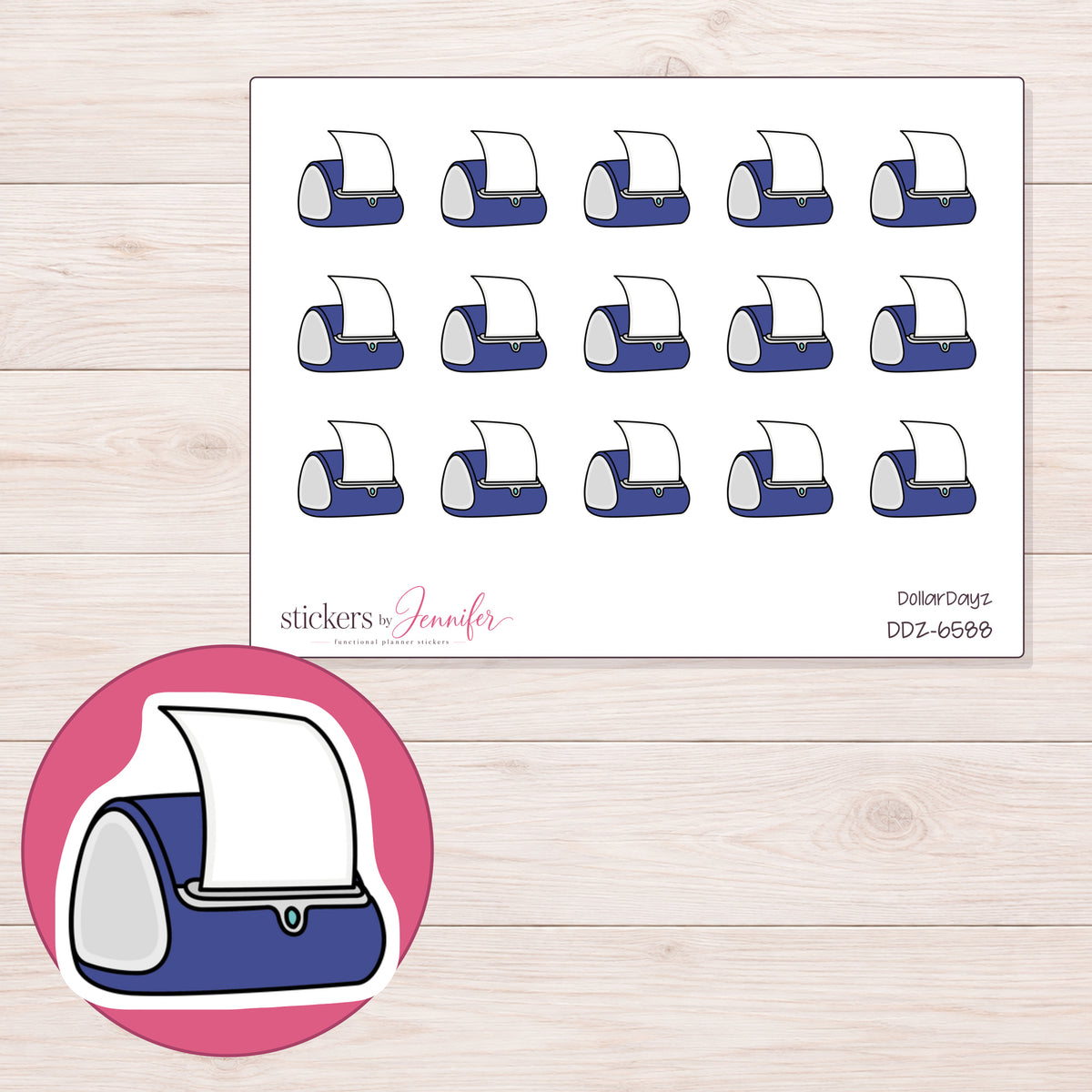 DDZ-6588 planner sticker sheet with enlarged sticker detail