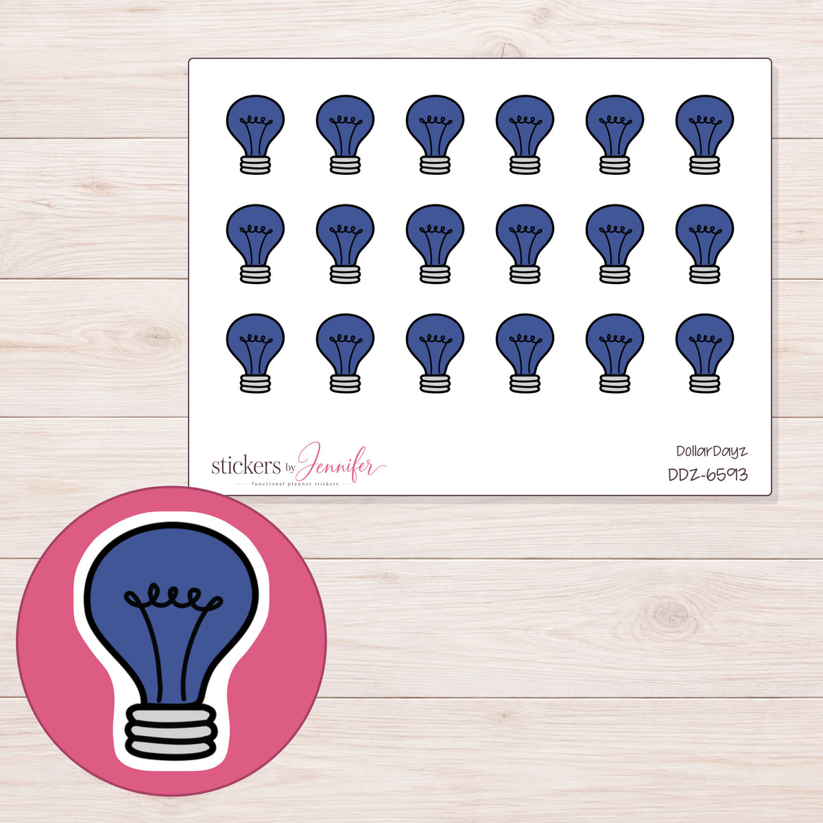 DDZ-6593 planner sticker sheet with enlarged sticker detail