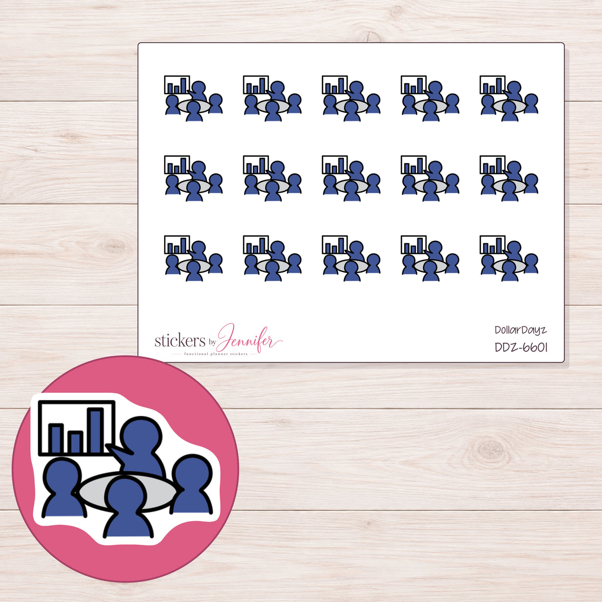 DDZ-6601 planner sticker sheet with enlarged sticker detail